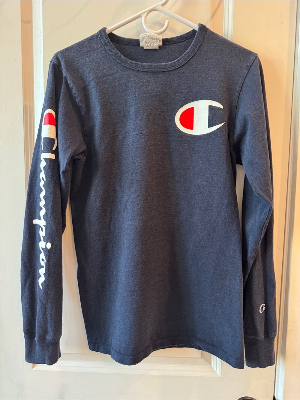 Champion Y2K Heritage Elevate Navy Big C Vertical Logo Long Sleeve Men's T-Shirt